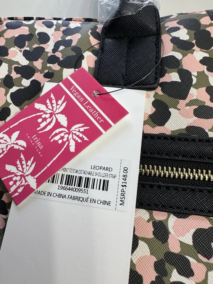 Trina Turk 托特包钱包豹纹可拆卸肩带素食皮革全新带标签 148 美元 — 第 3/4 张图片