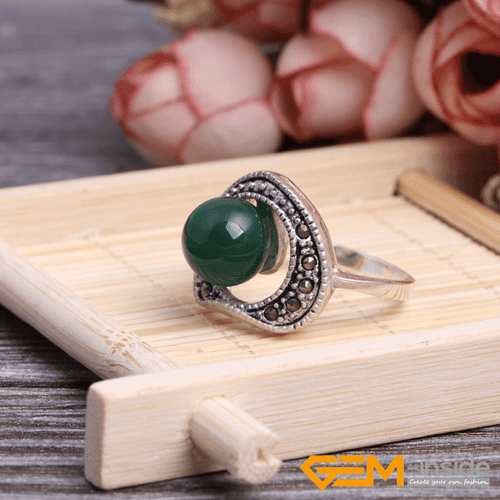 Natural Gemstone Charms Rings Jewelry Tibetan Silver Marcasite Women Gift 6#-8# - Picture 28 of 43