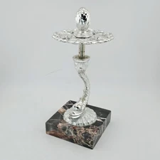 ​Vtg Italian Marble Base Silver Dolphin Pedestal Stand Artichoke Finial Decor 