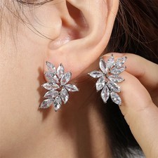 3.50Ct Marquise Cut Real Moissanite Cluster Stud Earrings 14K White Gold Plated