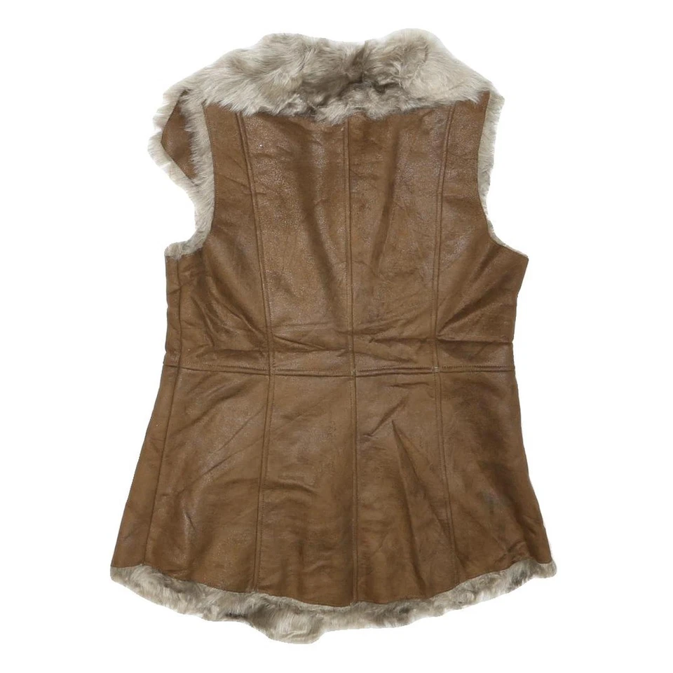 ELLEN TRACY Womens Brown Faux Fur Suede Button Jacket S Sleeveless Retro - Image 3 of 4