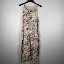 Lungo Larno 100% Linen Maxi Dress Women M Gray Floral Beach Pool Vacation Resort