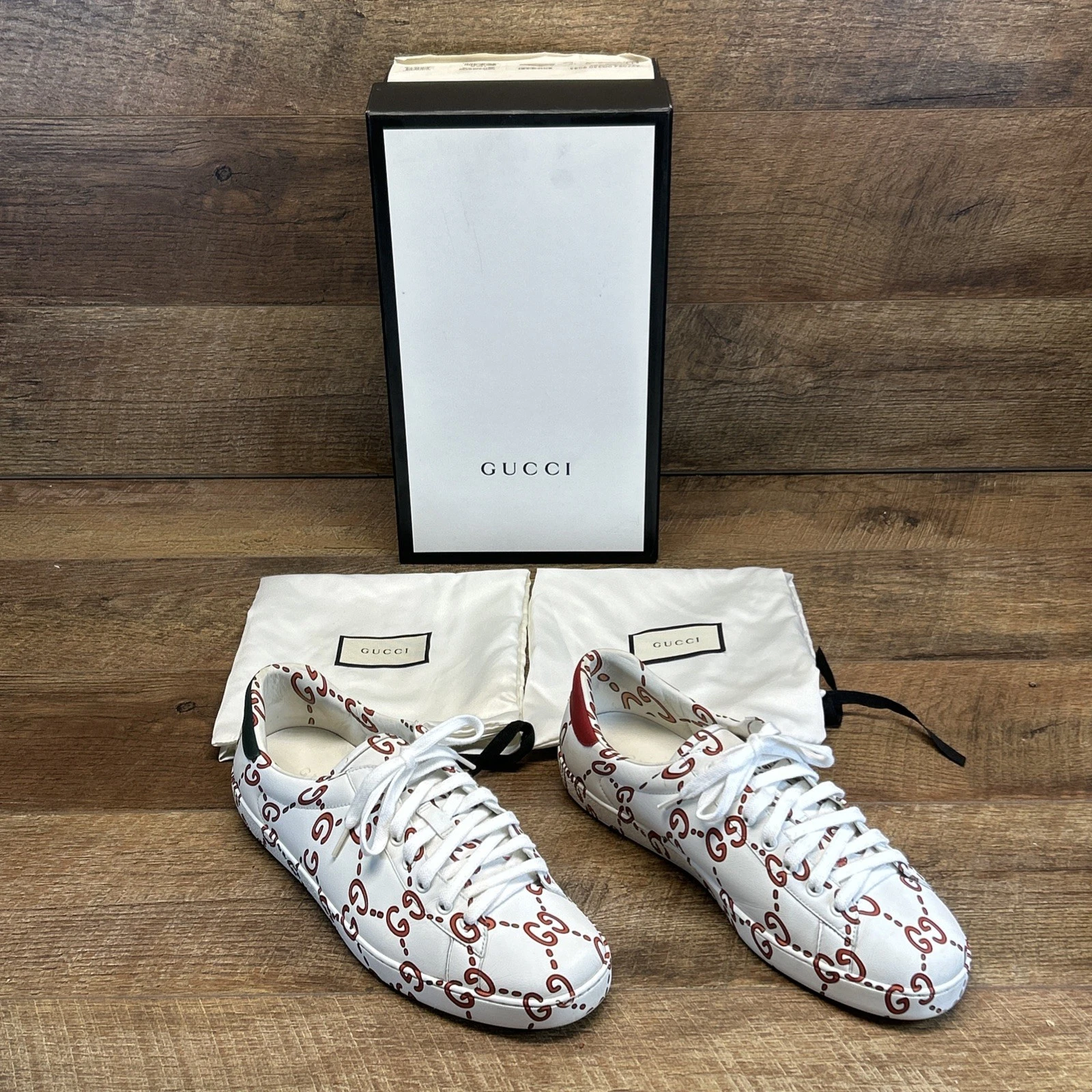 Baskets GUCCI Ace GG monogramme cuir blanc 10 G US 