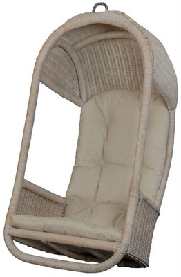Hängesessel/ Hängeschaukel aus Natur-Rattan (Vintage Weiß, mit Polster)