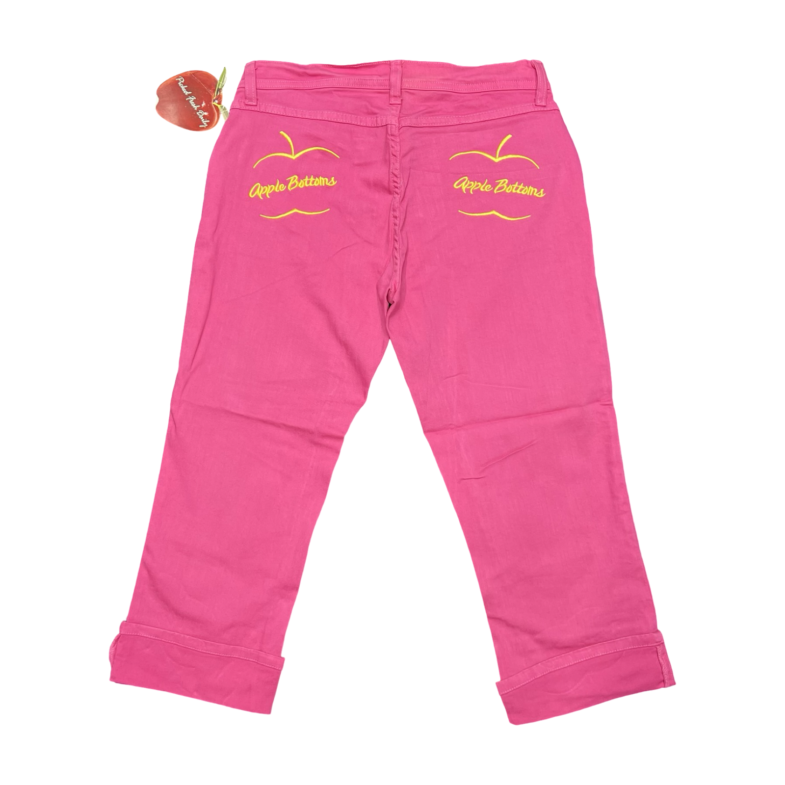 Vintage Apple Bottoms Y2K Pants Womens Sz 8 Pink Embroidered Capri Cropped Jeans