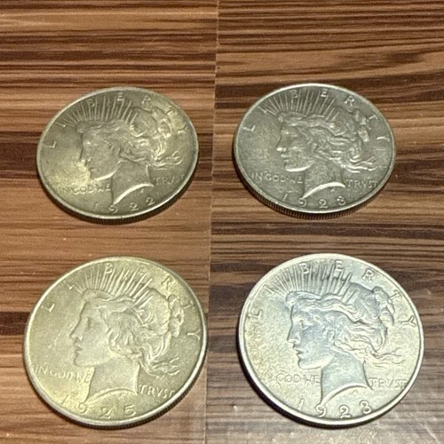 Lot of 4 Peace Silver Dollars 1922 1923 1925 $1 Coins 90% Silver Bullion