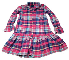 Polo Girls Dress Pink Plaid Flannel Cotton Ralph Lauren Size 6X Long Sleeve