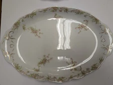 Vintage Syracuse China O.P.CO. Platter Pink Flowers Gold Accents ~  11" x 18"