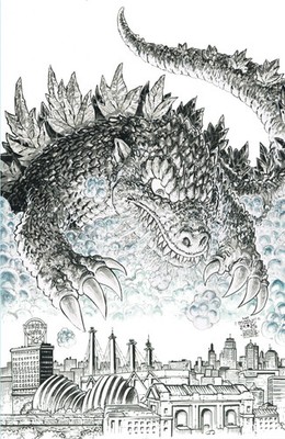 Godzilla vs America Kansas City 1:50 Black White Virgin Variant NM