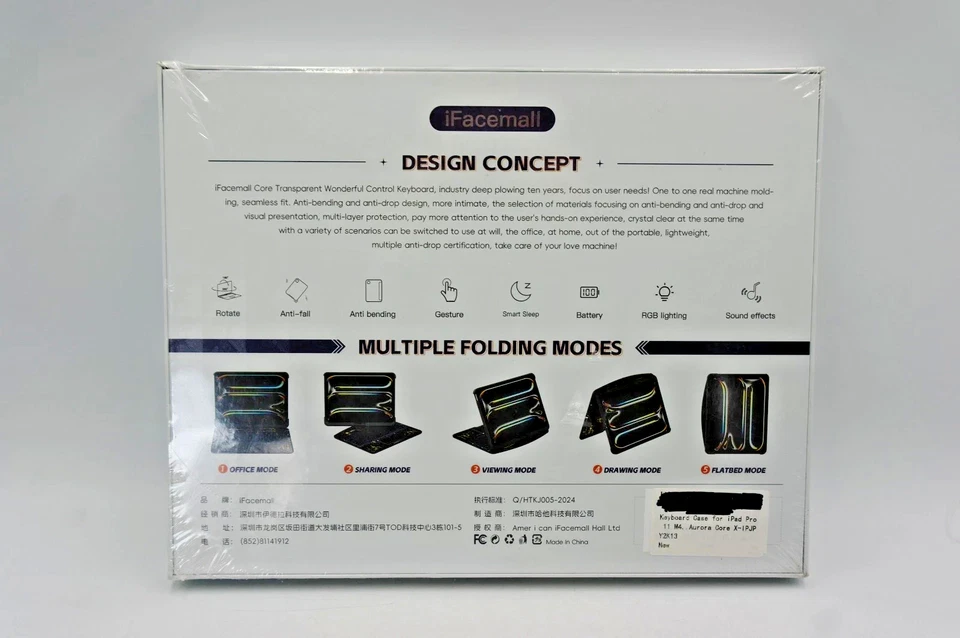 Magic Keyboard Style Case iFacemall 10.2" iPad 9 8 7 Gen Trackpad RGB Black New - Image 2 of 2