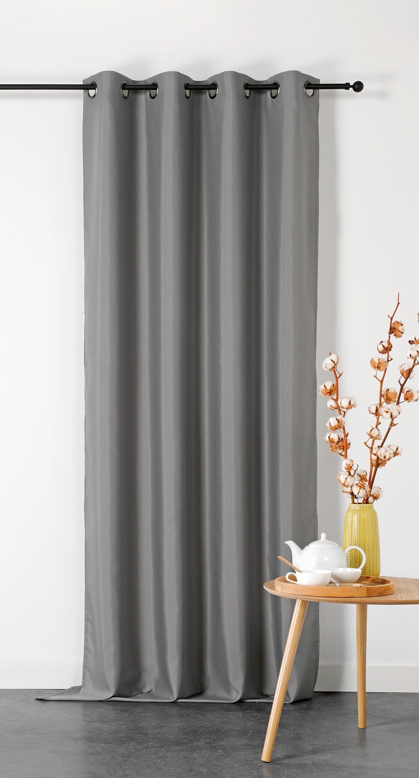 Rideau double natte non feu gris 135x240 cm idéal dans une chambre