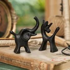 Sungmor Cast Iron Cabinet Elephant & Unicorn Statues Little Cute Animal Figurine