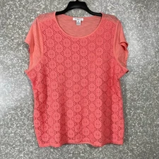 Liz Claiborne Women's Plus Size Pink Boho Lace Front Top - Size 2X - Cottagecore