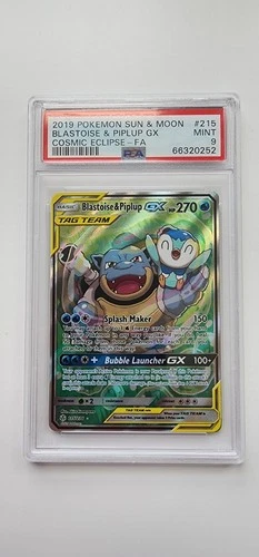 Blastoise & Piplup GX #215/236 - 2019 Pokemon Sun & Moon - Cosmic Eclipse PSA 9