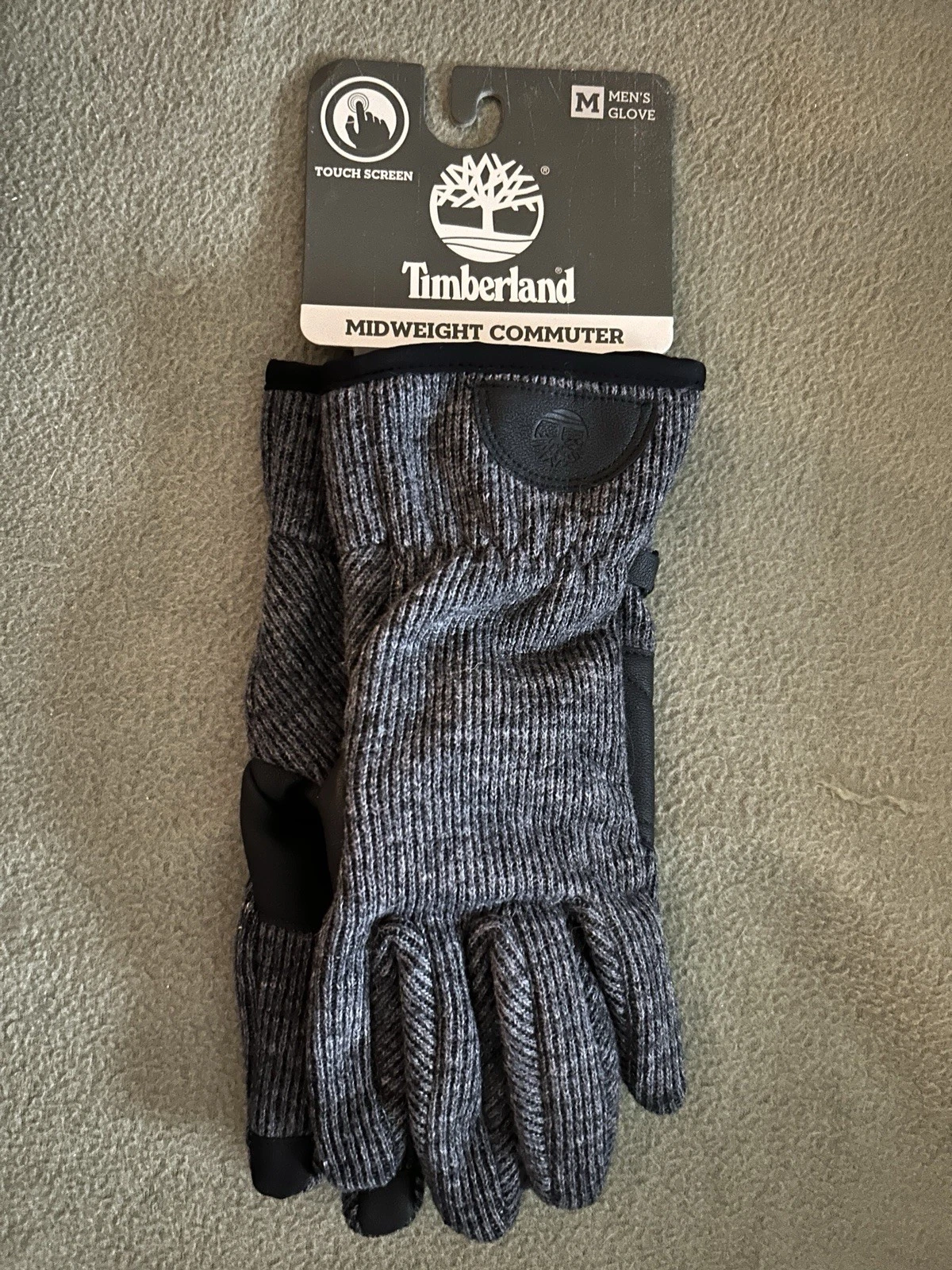 Timberland Midweight Touchscreen Men's Knit Gloves Gray/Black Size M Commuter