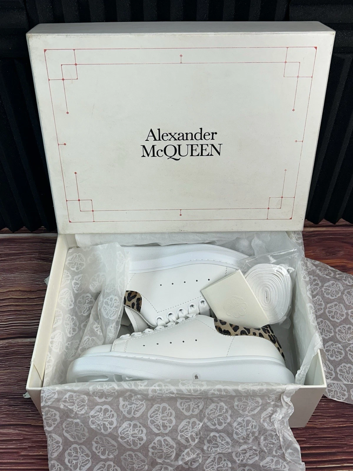 Alexander McQueen — Alexander McQueen Oversized Sneakers White Leopard Heel EU 38 US 8 Women NEW!