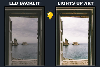 LED Backlit Window View Wall Art Lighted Frame - open looking at body water