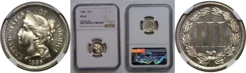 1886 Nickel Three Cent   NGC PF-67