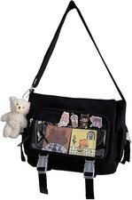 Kawaii Crossbody Ita Bag, w/ Pin  Plush Bear, Japanese Messenger Bags, Shoulder