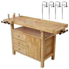 Wood Workbench - Sturdy Wooden Garage Workbench for Home & Workshop