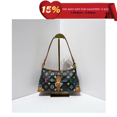 Auth LOUIS VUITTON Multi Color Eliza Blanc Shoulder Bag Black