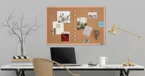 Quartet Cork Board Bulletin Board, 23" x 35" Framed Corkboard, Oak Frame, - Image 2 of 4