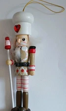 nutcracker ornament 6" Red White Wooden Pull Handle In Back
