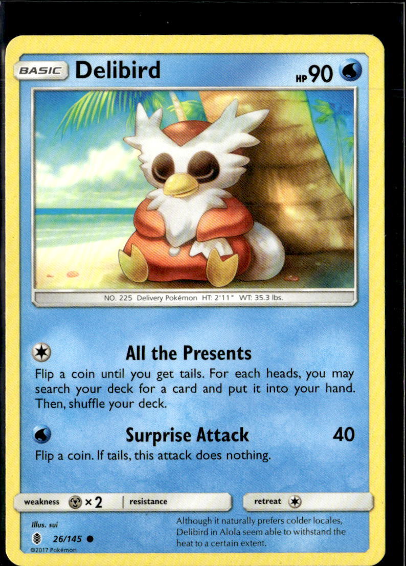 Pokemon Delibird 26/145 Guardians Rising Non Holo Common 3 Card Lot