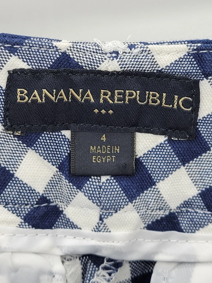 Banana Republic Shorts Womens 4 Blue White Gingham Check Flat Front Boho Beachy - Image 3 of 4