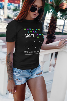 Sorry Cant Pause This Game Asteroids Retro Arcade Womens Mens Unisex T Shirt
