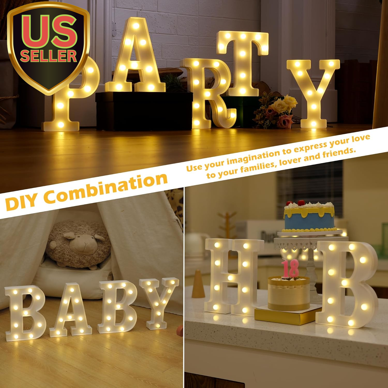 LED Marquee Sign Light up Letters, Alphabet Light up Letters Sign, Battery Po...