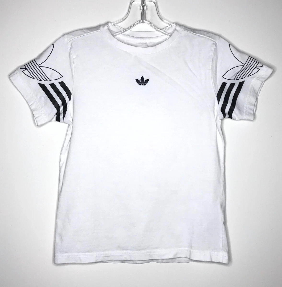 Adidas trefoil 3 stripes store t shirt in white