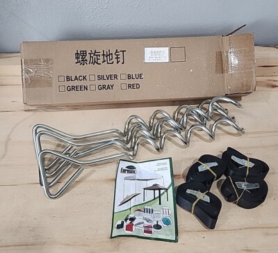 Euromax Trampoline Qty 4 Spiral Ground Anchors Stakes Metal 15.75'' W/ Straps New
