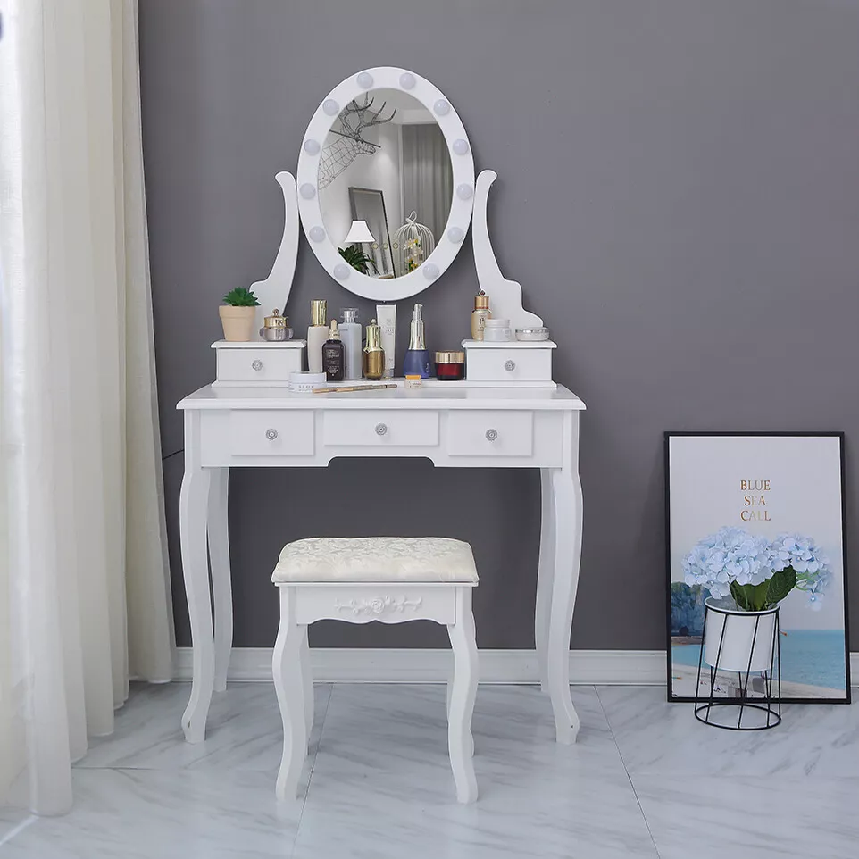 Vanity Table 10 Led Lights Mirror 5 Drawers Makeup Dressing Desk