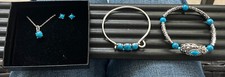 women  s earrings and necklace set with 2 Bracelets. Turquoise  Howlite 
