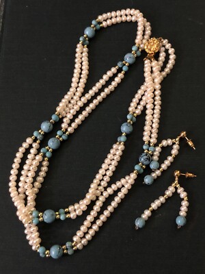 Danbury Mint Freshwater Pearls Turquoise Necklace 29 “Long