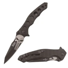 8.75" DARK FANTASY BLADES PUNISHER PRINTED SPRING ASSISTED FOLDING KNIFE BLACK