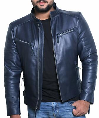 blue lambskin leather jacket