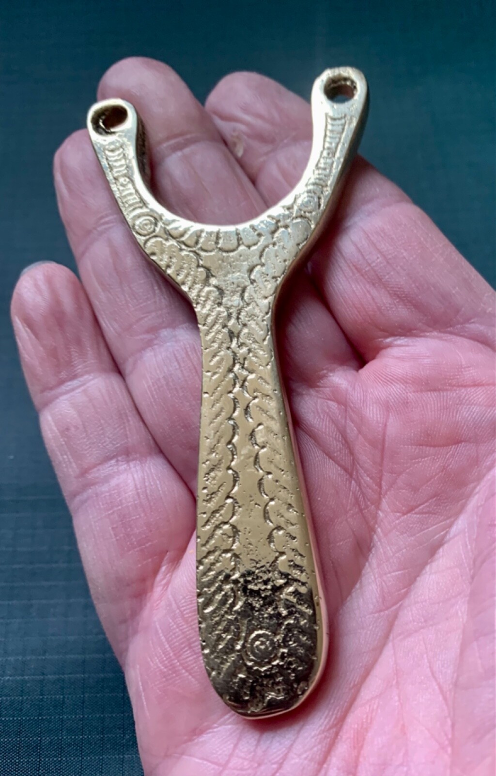 MINI SIZE PATTERNED FRONT & BACK SOLID BRASS GYPSY STYLE CATAPULT