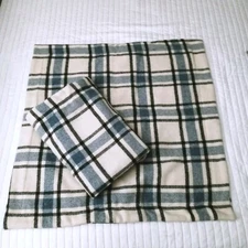 Ralph Lauren Wool Plaid Euro Square Pillow Sham Set Of 2 Blue Cream Black 26X26