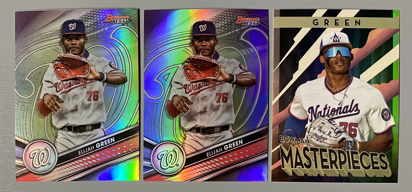 Three 2022 Bowman's Best Elijah Green: 2 Top Prospects Refractor, 1 Masterpieces