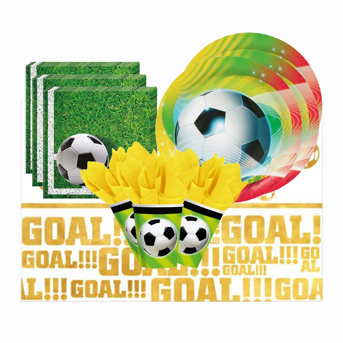 Set Completo Per Festa Di Compleanno A Tema Calcio: 156 Pezzi Tra Piatti, Bicchieri, Tovaglia, Palloncini E Decorazioni - 3