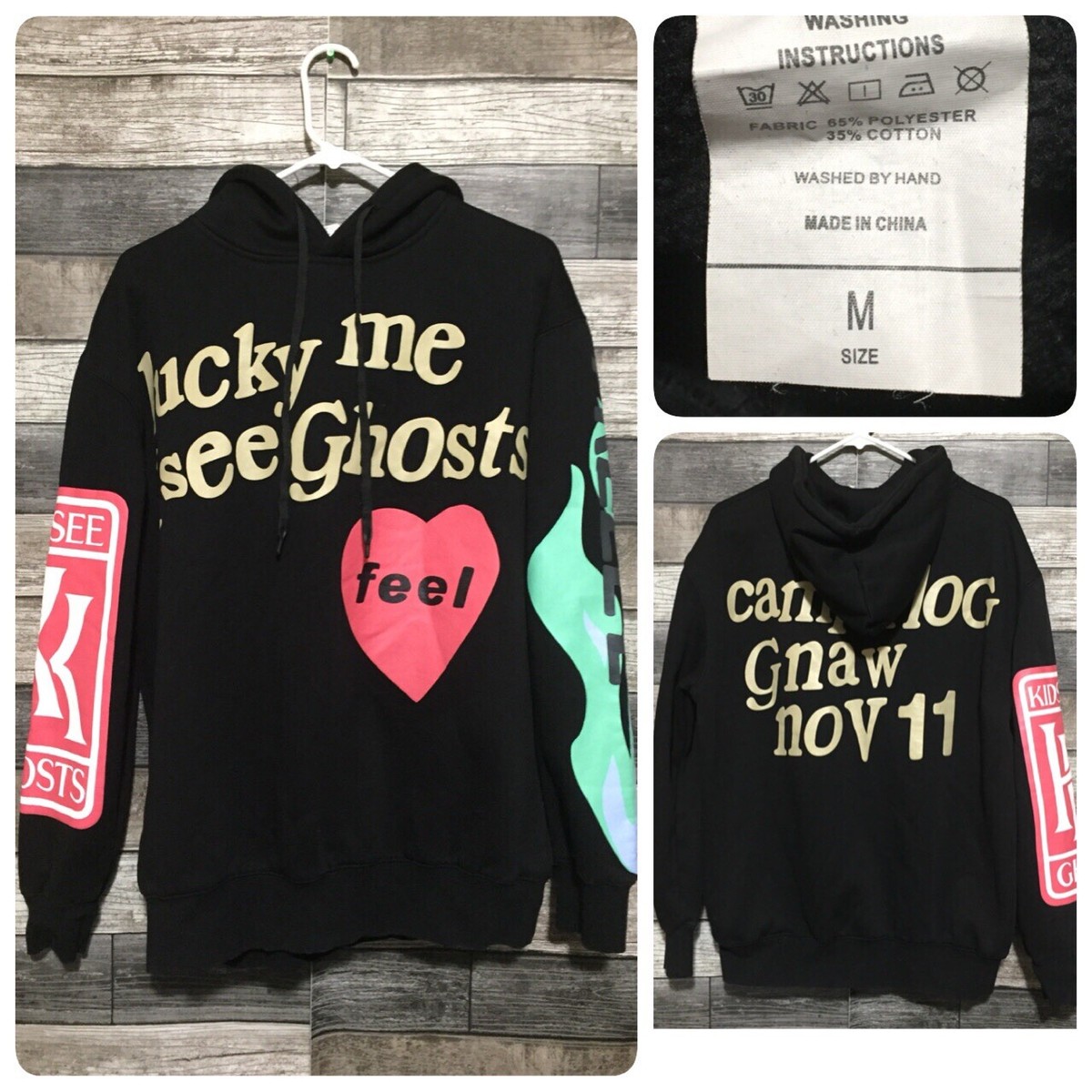 Camp Flog Gnaw Kids See Ghosts Hoodie Men's M Black Pullover (Read