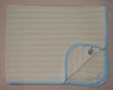 Carters Just One Year White Pink Yellow Stripe Baby Receiving Blanket Blue Trim