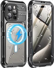 for iPhone 15 Pro Max Waterproof Case - Metal Shockproof Phone Case Built-in ...