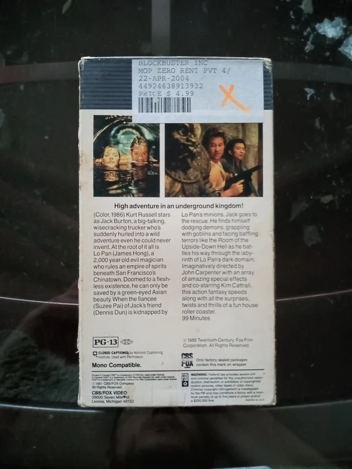 John Carpenter's Big Trouble In Little China (VHS, 1987) CBS Fox - Kurt Russell - Image 2 of 4