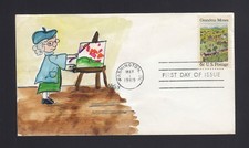 FDC: #1370 1969 6c Grandma Moses - MELISSA FOX Hand Painted Cachet