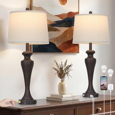 Set of 2: 30" Brown Touch Table Lamps with USB A C  AC Outlets
