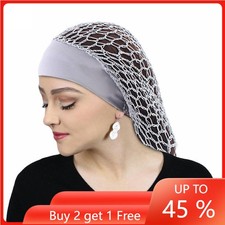 Gorra de dormir de malla para mujer con red de ganchillo turbante color liso