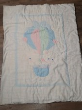 Vintage Pastel Teddy Baby Comforter Crib Blanket Hot Air Balloon